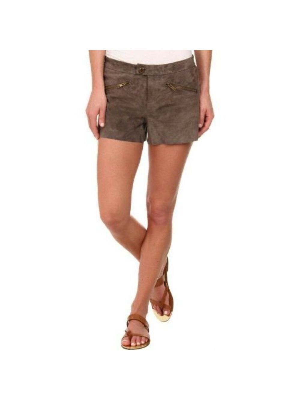 BB Dakota Brown Flat Front Leather Dress Shorts 2
